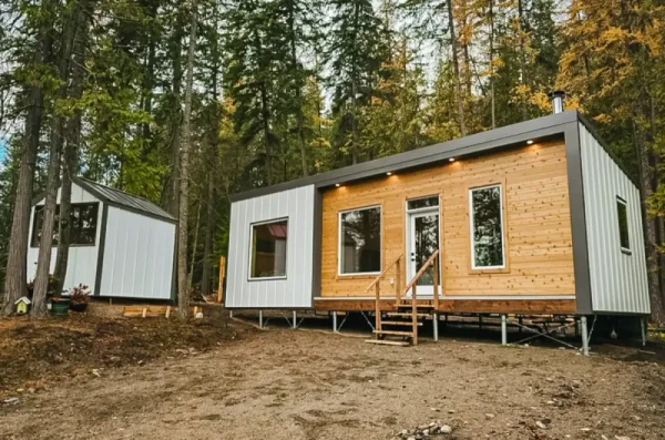 Tiny home set on helical screw piles